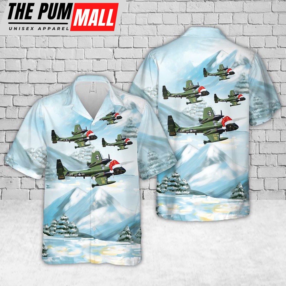 Army Hawaiian Shirt, US Army Grumman OV-1 Mohawk Christmas Hawaiian Shirt, Military Aloha Shirt