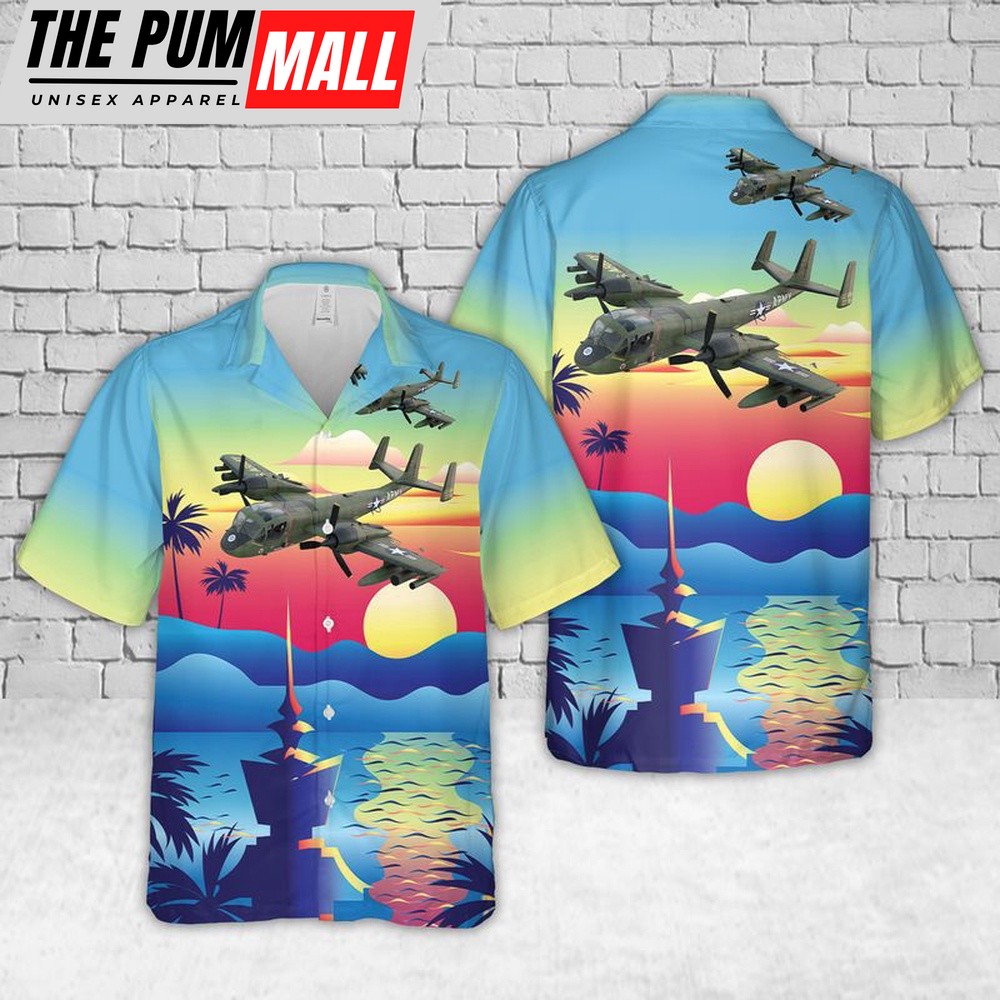 Army Hawaiian Shirt, US Army Grumman OV-1A Mohawk Hawaiian Shirt, Military Aloha Shirt