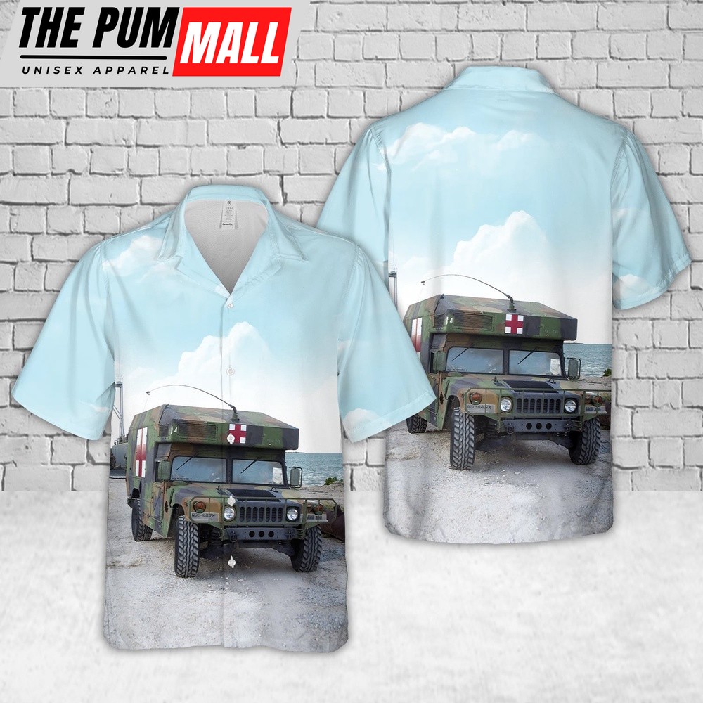 Army Hawaiian Shirt, US Army High-Mobility Multipurpose Wheeled Vehicle (HMMWV) M-997 ambulance Hawaiian Shirt