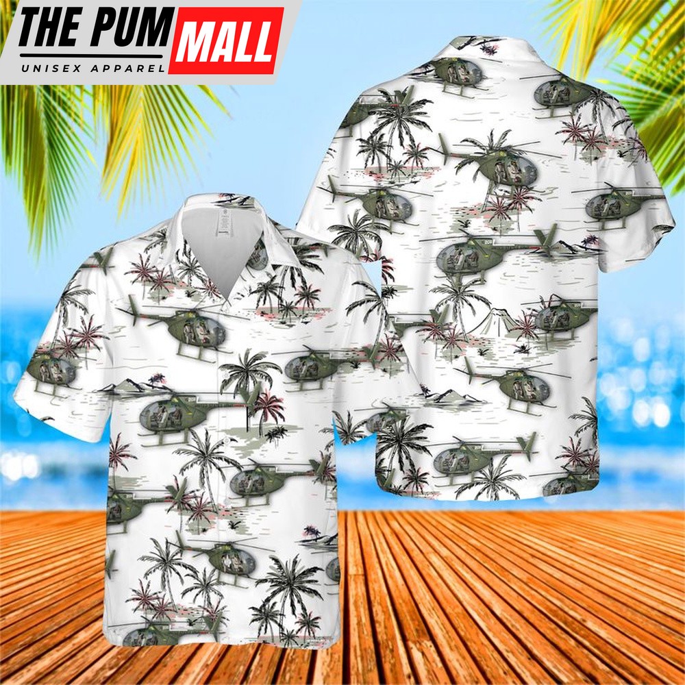 Army Hawaiian Shirt, US Army Hughes OH-6 Cayuse Hawaiian Shirt, Military Aloha Shirt