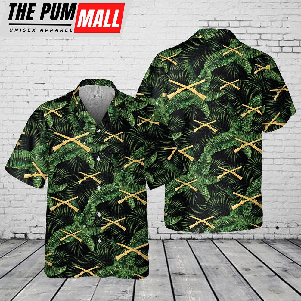 Army Hawaiian Shirt, US Army Infantry Branch Queen of Battle Pocket Hawaiian Shirt, Military Aloha Shirt