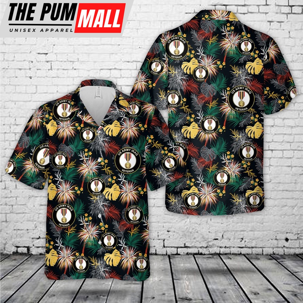 Army Hawaiian Shirt, US Army Iraq Veteran Hawaiian Shirt, Military Aloha Shirt