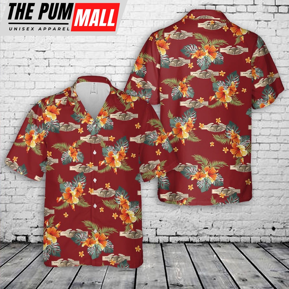 Army Hawaiian Shirt, US Army Jump Wing Combat Infantry Airborne Badge Army CIB Hawaiian Shirt, Military Aloha Shirt