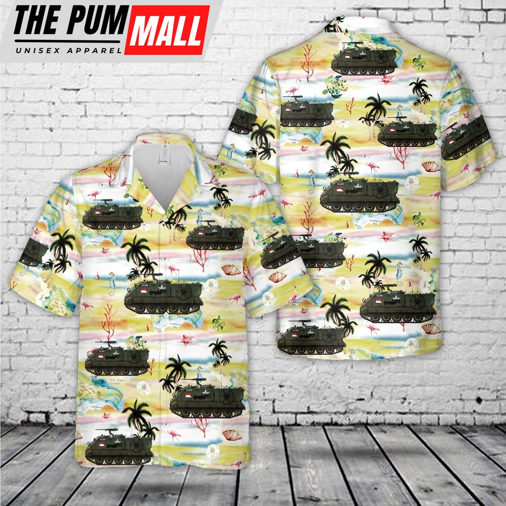 Army Hawaiian Shirt, US Army M106 Mortar Carrier, Viet nam, 1970s Hawaiian Shirt, Military Aloha Shirt