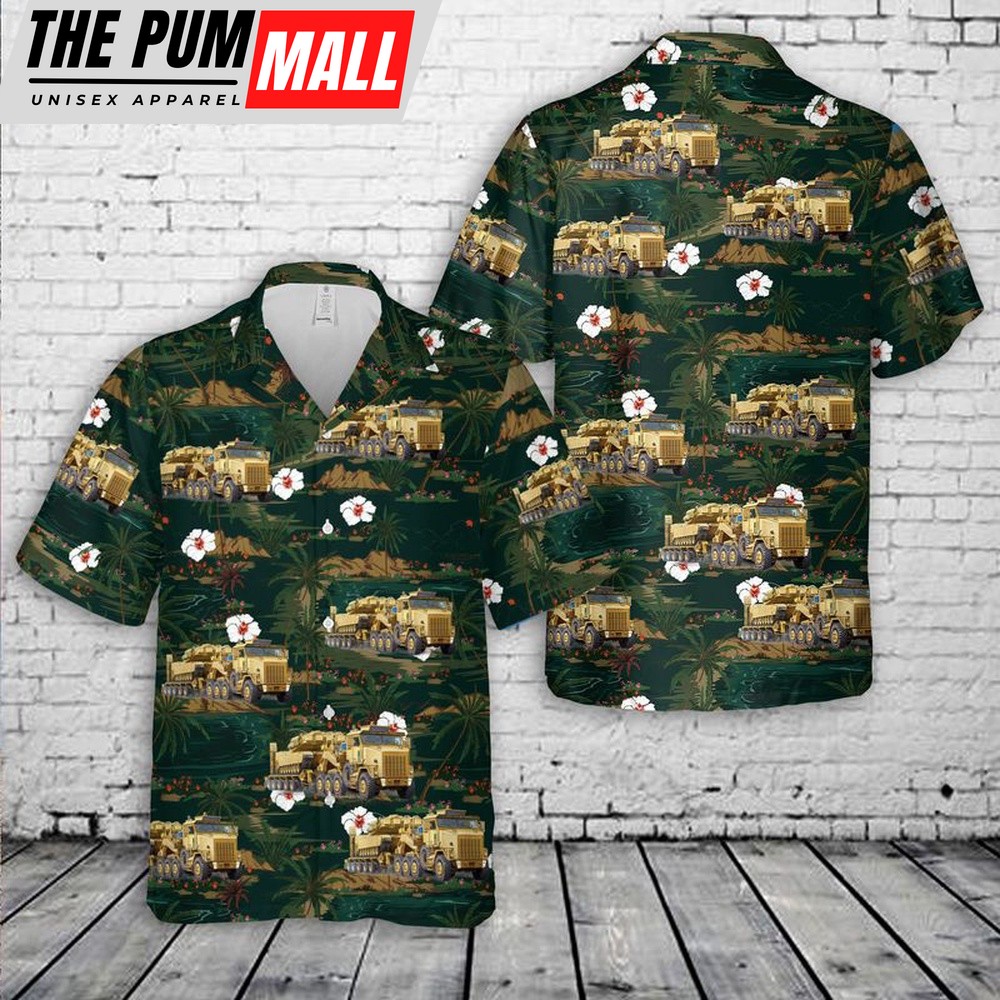 Army Hawaiian Shirt, US Army M1070 Truck Tractor & M1000 HET Semi-trailer Hawaiian Shirt, Military Aloha Shirt