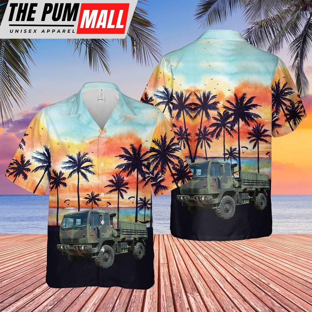 Army Hawaiian Shirt, US Army M1078 Standard Cargo LMTV Truck Hawaiian Shirt, Military Aloha Shirt