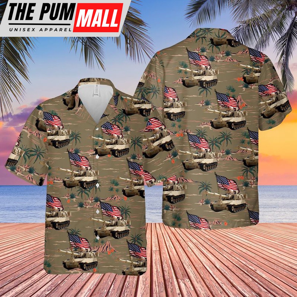 Army Hawaiian Shirt, US Army M109 Paladin Tank 4th Of July Hawaiian Shirt, Military Aloha Shirt