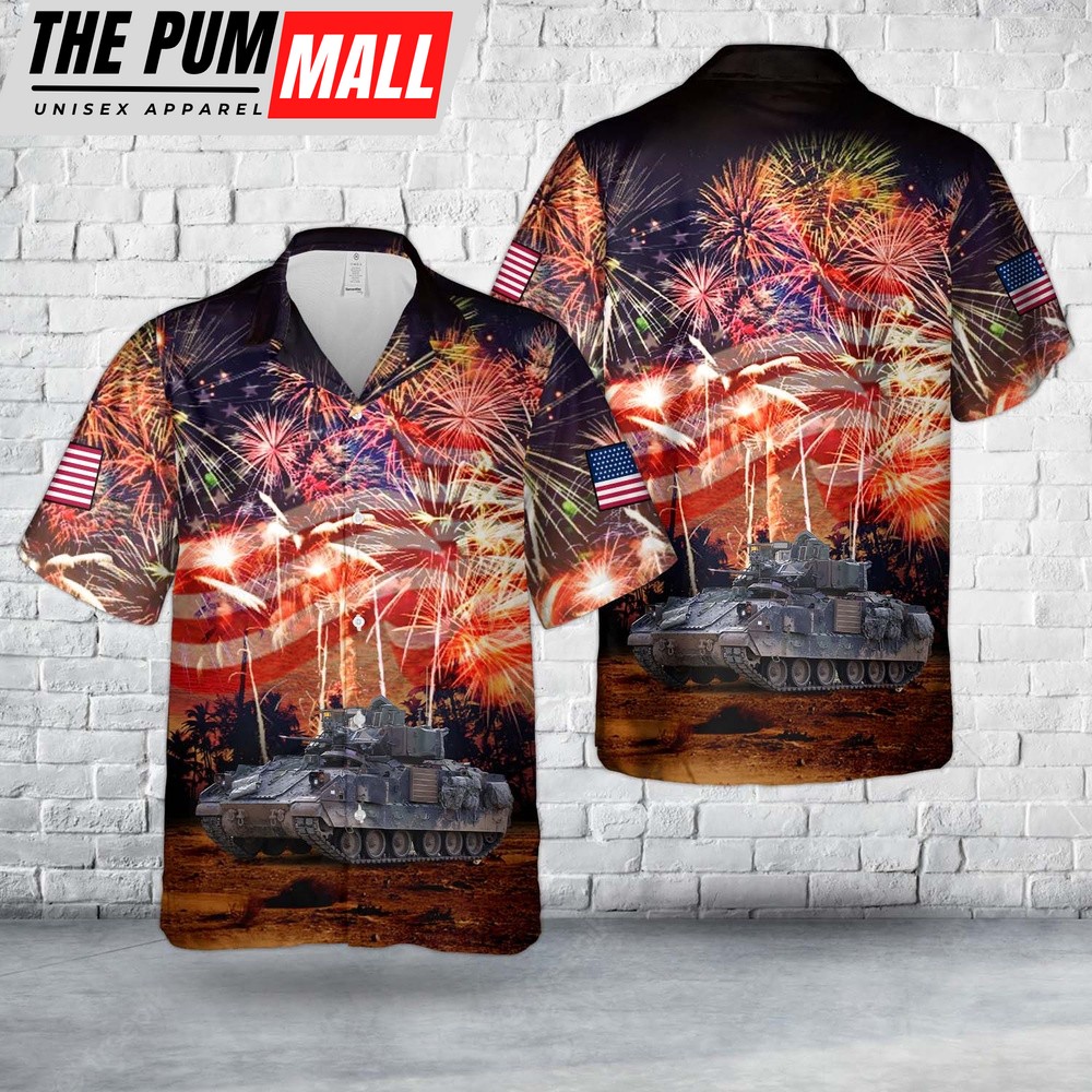 Army Hawaiian Shirt, US Army M1128 Mobile Gun System Of Palehorse Troop, 4th Squadron, 2nd Cavalry Regiment, 4th Of July Hawaiian Shirt