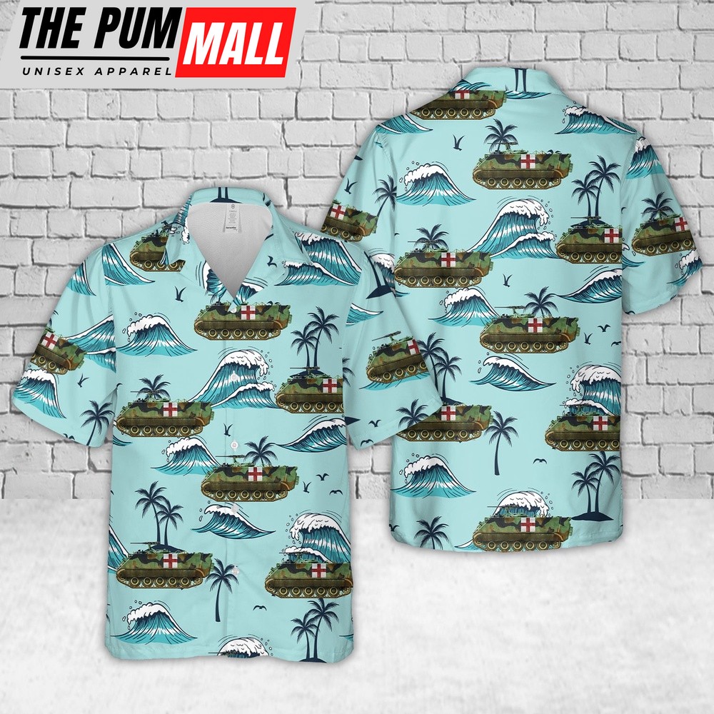 Army Hawaiian Shirt, US Army M113A2 ambulance, 1980s Hawaiian Shirt, Military Aloha Shirt