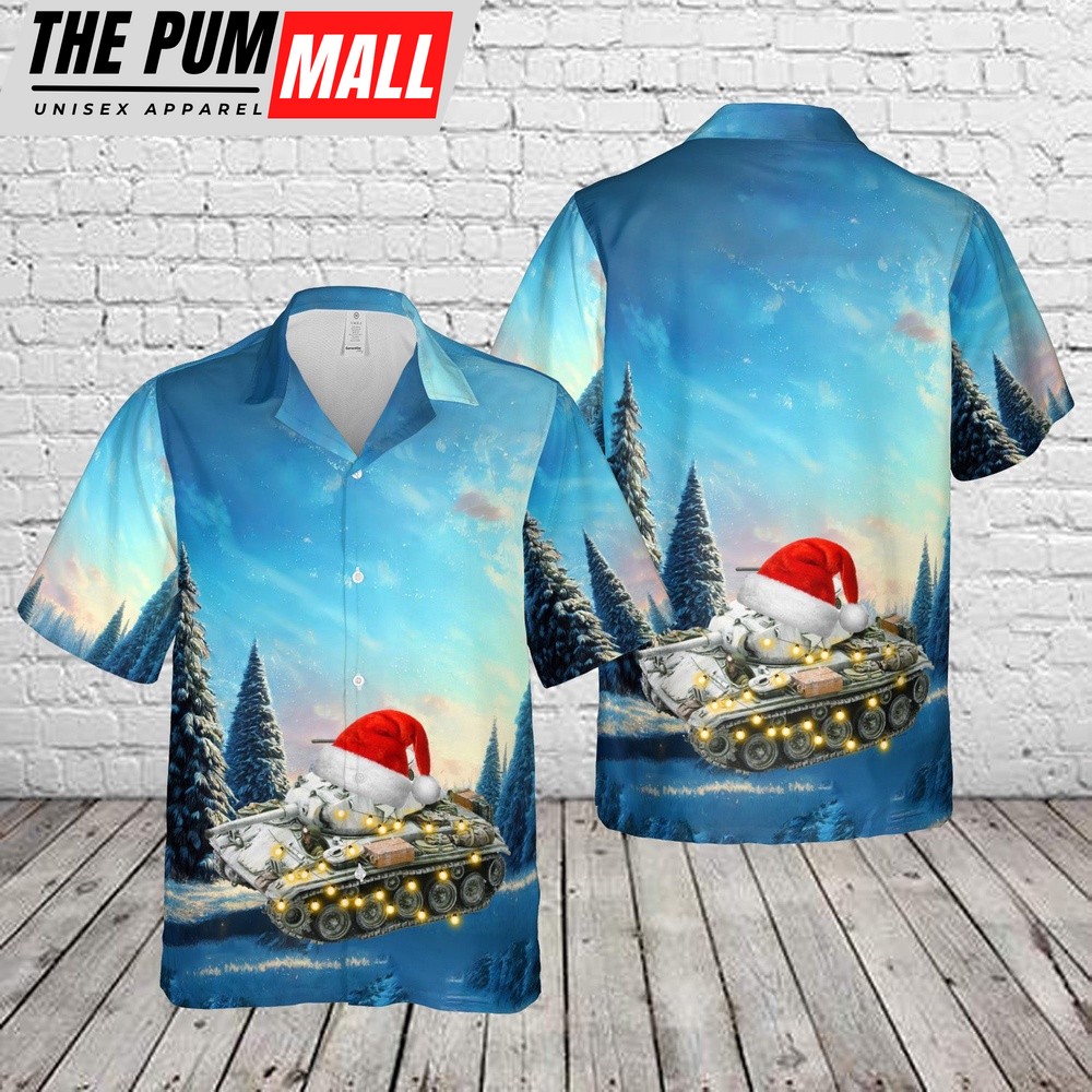 Army Hawaiian Shirt, US Army M24 Chaffee Tank Winter Camo Hawaiian Shirt, Military Aloha Shirt