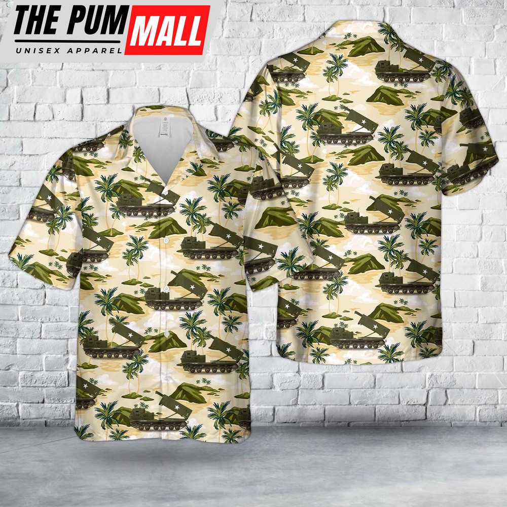 Army Hawaiian Shirt, US Army M270 MLRS in 1982, early testings Hawaiian Shirt, Military Aloha Shirt