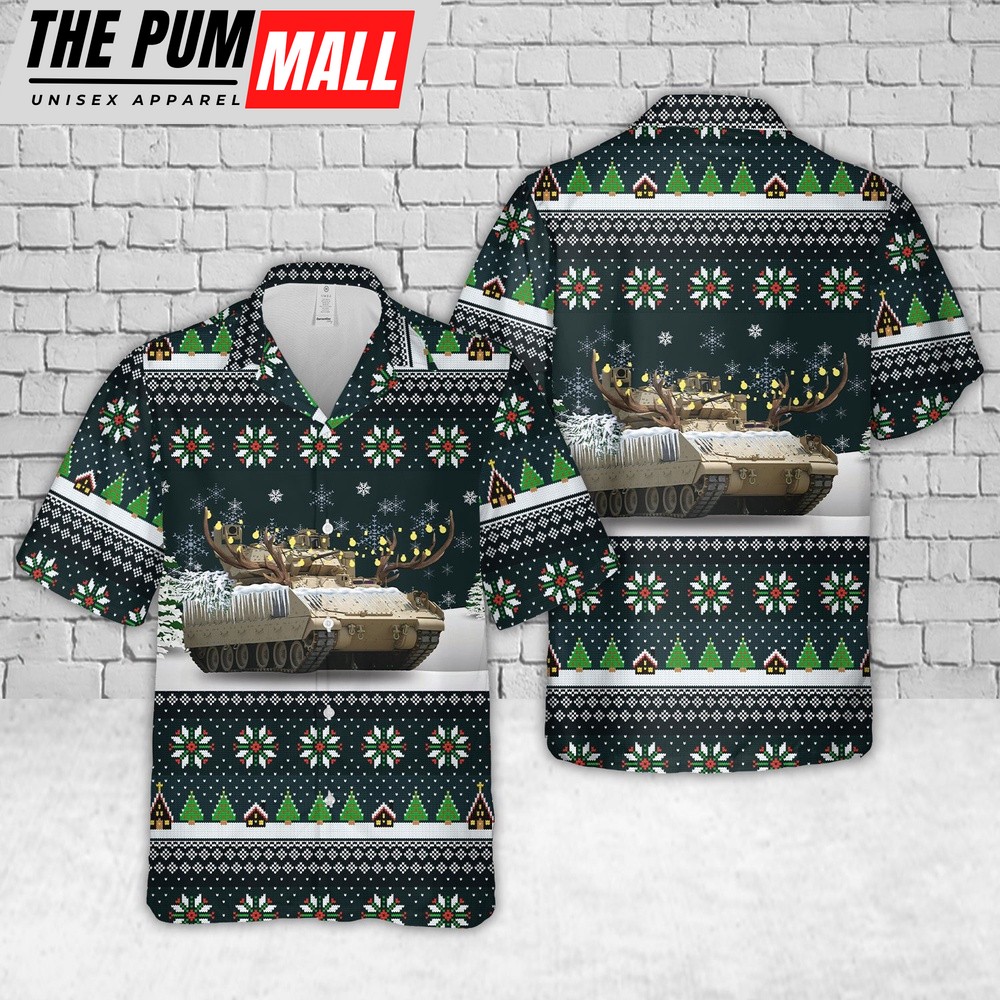 Army Hawaiian Shirt, US Army M2A3 Bradley Christmas Hawaiian Shirt, Military Aloha Shirt