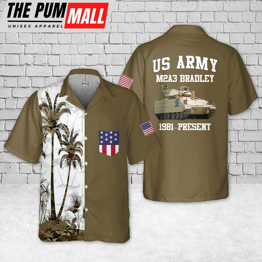 Army Hawaiian Shirt, US Army M2A3 Bradley Pocket Hawaiian Shirt, Military Aloha Shirt