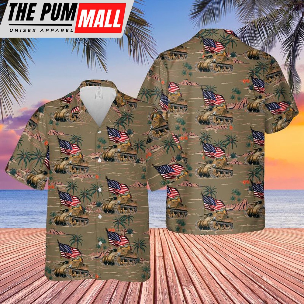 Army Hawaiian Shirt, US Army M3 Medium Tank (M3 Lee) 4th Of July Hawaiian Shirt, Military Aloha Shirt