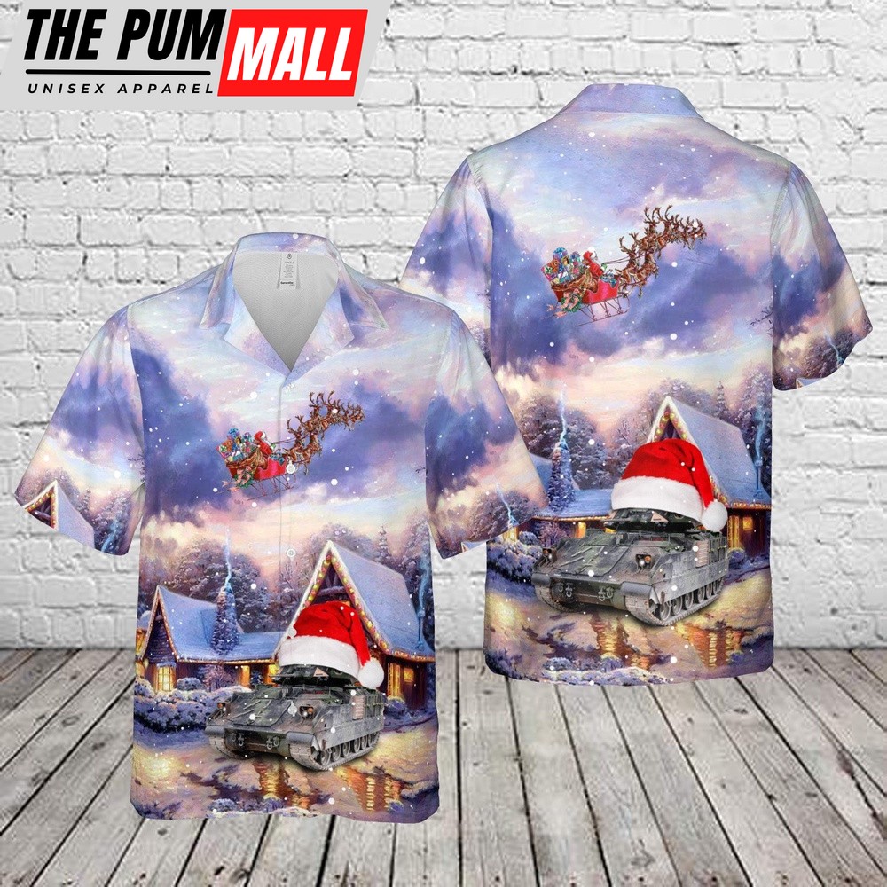 Army Hawaiian Shirt, US Army M3A3 Bradley Fire Support Team Vehicle Christmas Hawaiian Shirt, Military Aloha Shirt