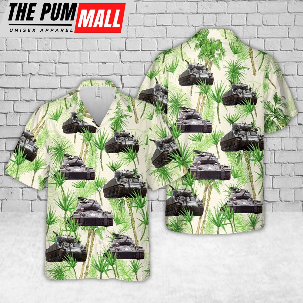 Army Hawaiian Shirt, US Army M4A3 Sherman Hawaiian Shirt, Military Aloha Shirt