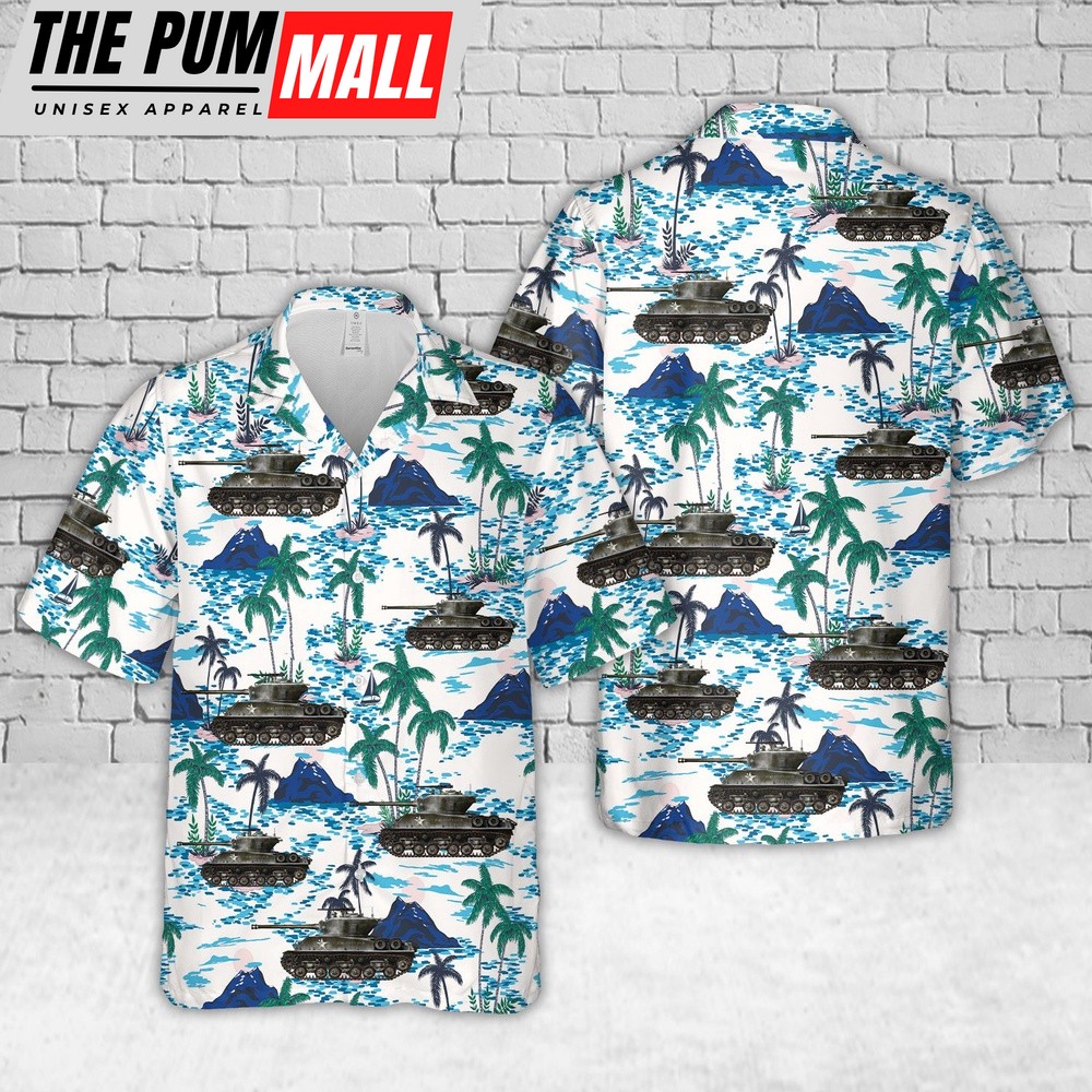 Army Hawaiian Shirt, US Army M4A3(76)W HVSS of the 41st Tank Battalion, 11th Armored Division Hawaiian Shirt, Military Aloha Shirt