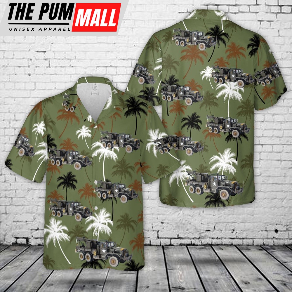 Army Hawaiian Shirt, US Army M534 Medium Wrecker Hawaiian Shirt, Military Aloha Shirt
