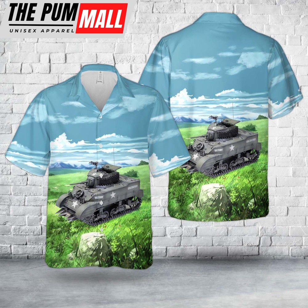 Army Hawaiian Shirt, US Army M5A1 Light Tank WWII Hawaiian Shirt, Military Aloha Shirt
