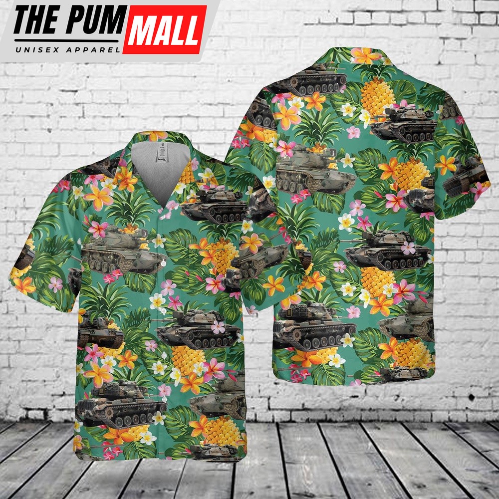 Army Hawaiian Shirt, US Army M60A1 Tank Pocket Hawaiian Shirt, Military Aloha Shirt