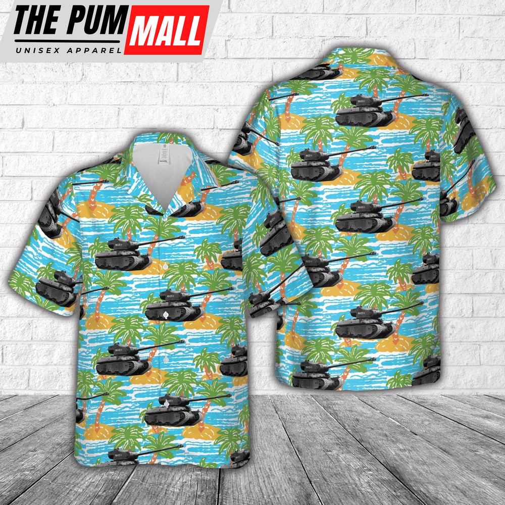 Army Hawaiian Shirt, US Army M6A2E1 showing the long 105 mm gun and massive turret Hawaiian Shirt, Military Aloha Shirt