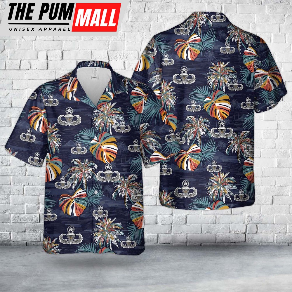 Army Hawaiian Shirt, US Army Master Parachutist Badge with 1 Combat Jump Star Hawaiian Shirt, Military Aloha Shirt