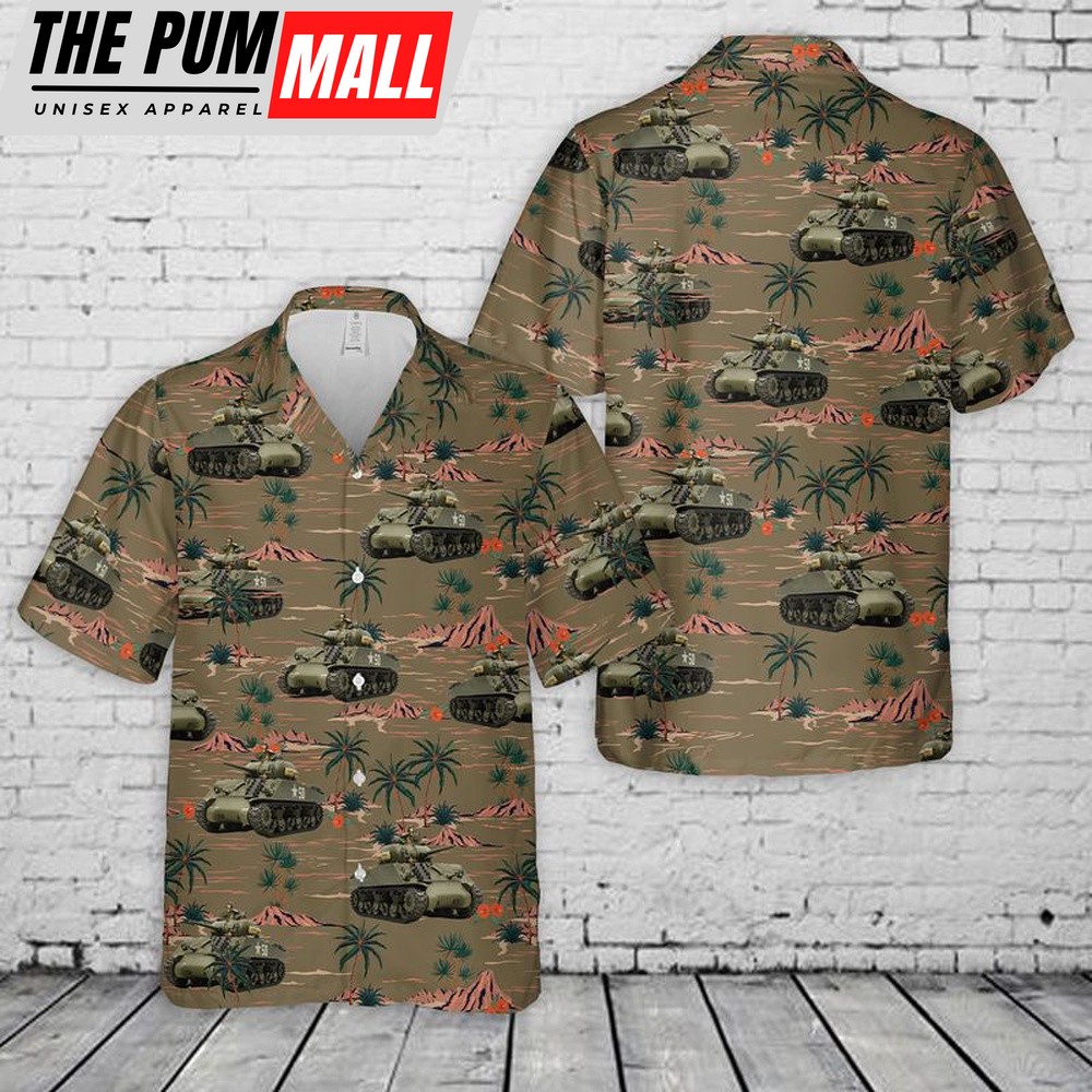 Army Hawaiian Shirt, US Army Medium Tank M4A3 Sherman Hawaiian Shirt, Military Aloha Shirt