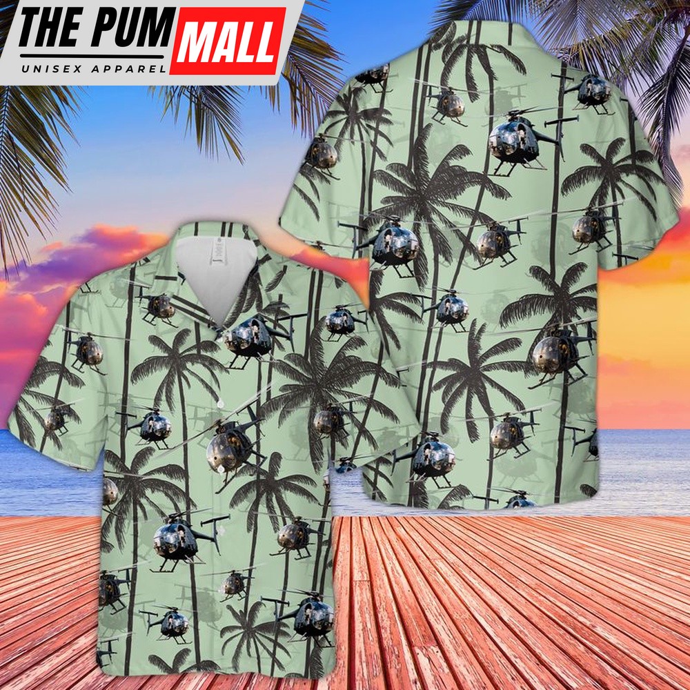 Army Hawaiian Shirt, US Army MH-6 n AH-6 Little Bird Hawaiian Shirt, Military Aloha Shirt