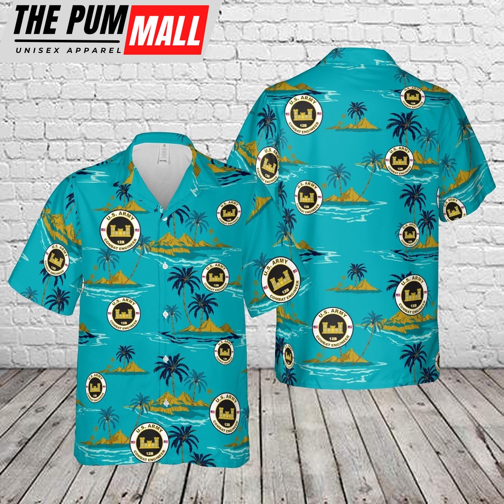 Army Hawaiian Shirt, US Army MOS 12B Combat Engineer Hawaiian Shirt, Military Aloha Shirt