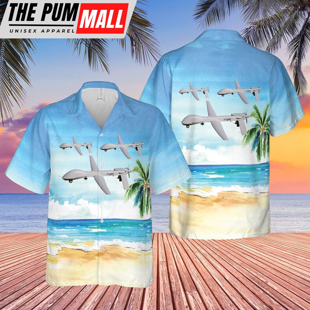 Army Hawaiian Shirt, US Army MQ-1C Gray Eagle Hawaiian Shirt, Military Aloha Shirt