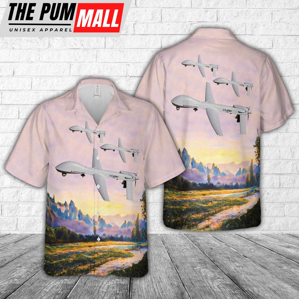 Army Hawaiian Shirt, US Army MQ-1C Warrior UAV Hawaiian Shirt, Military Aloha Shirt