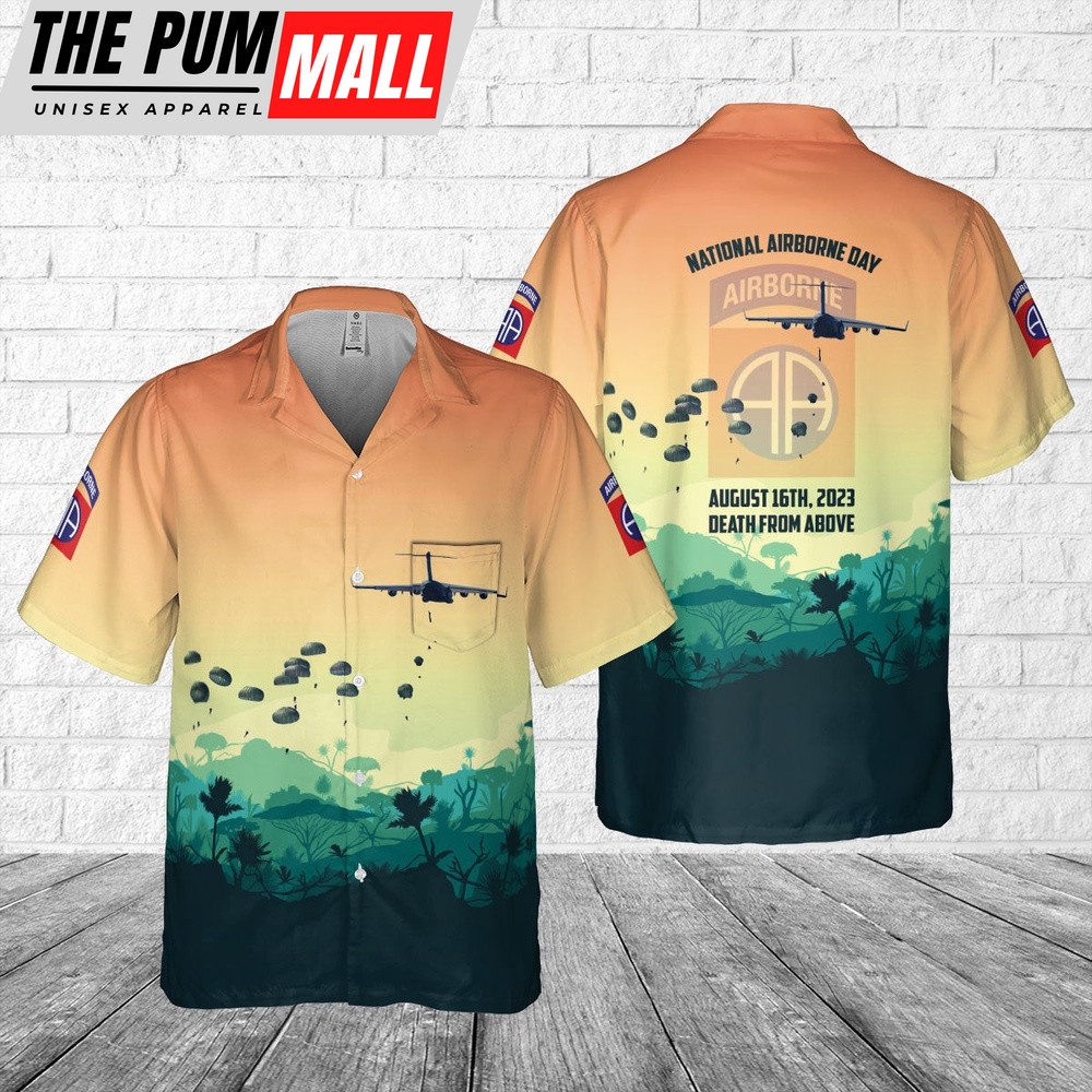 Army Hawaiian Shirt, US Army National Airborne Day, 82nd Airborne Division Pocket Hawaiian Shirt, Military Aloha Shirt