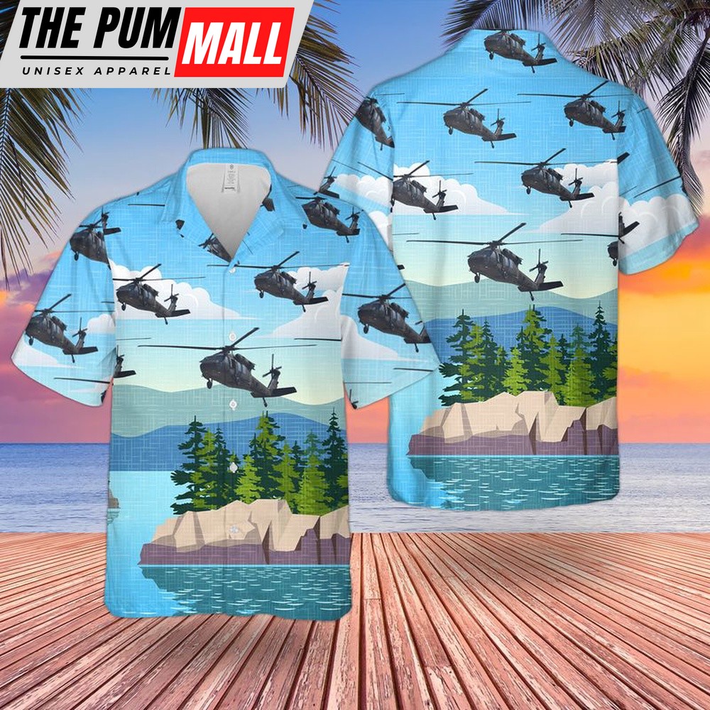 Army Hawaiian Shirt, US Army New York Army National Guard 142nd Aviation Regiment UH-60L Black Hawk Hawaiian Shirt