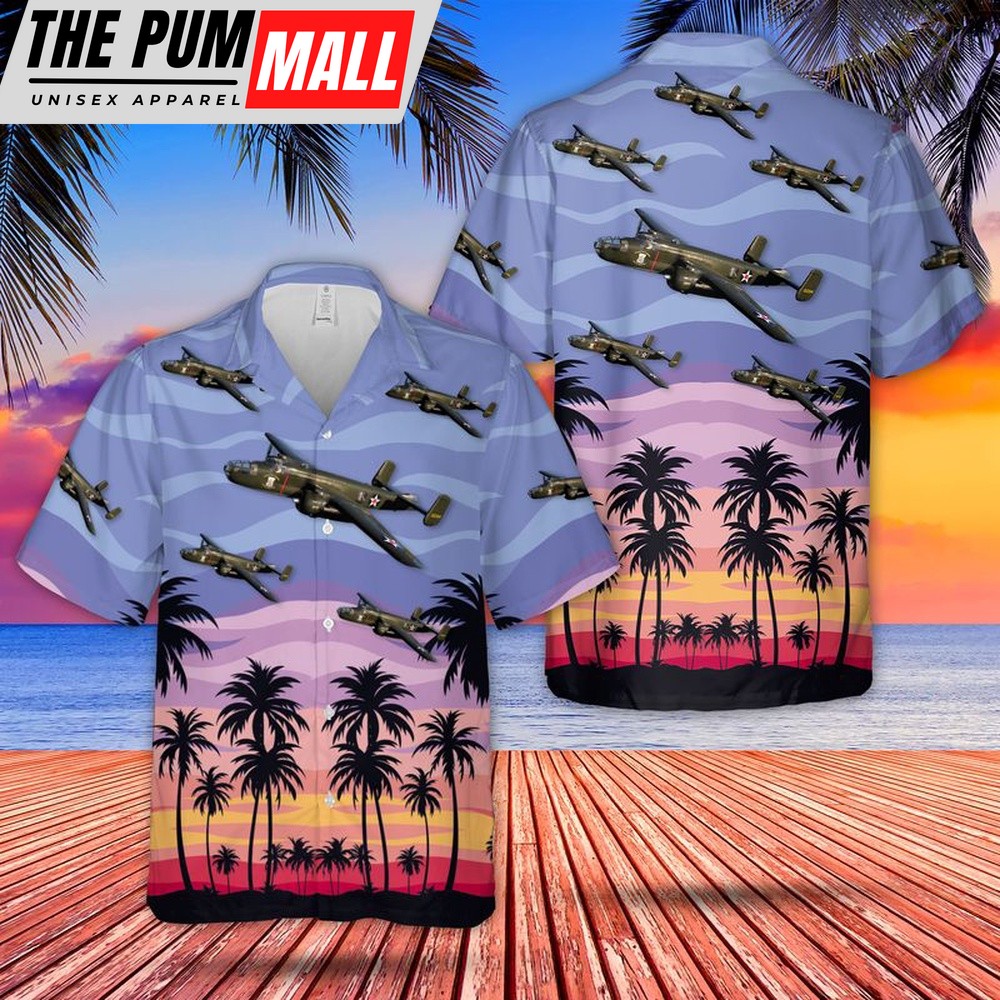 Army Hawaiian Shirt, US Army North American B-25 Mitchell Of World War 2 Hawaiian Shirt, Military Aloha Shirt