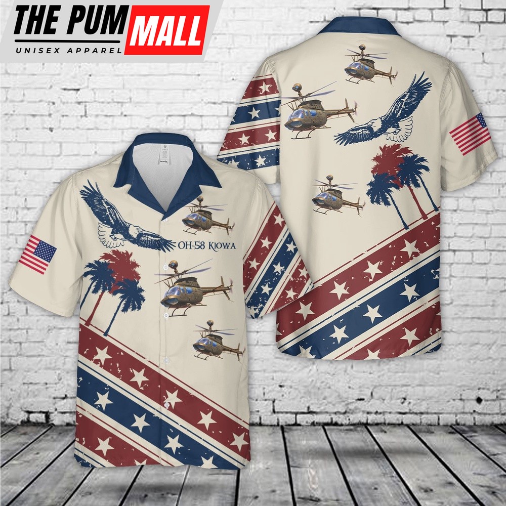 Army Hawaiian Shirt, US Army OH-58 Kiowa, 4th Of July Hawaiian Shirt, Military Aloha Shirt
