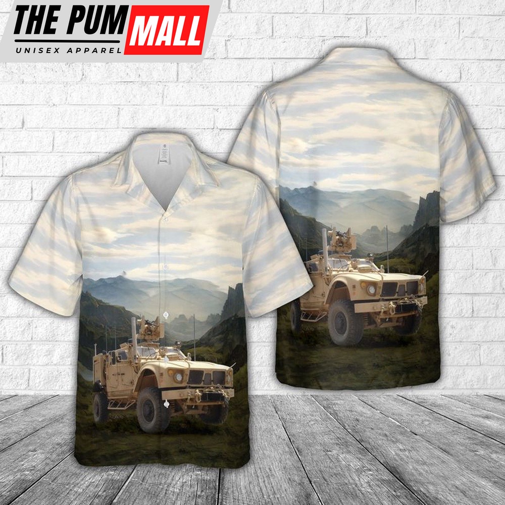 Army Hawaiian Shirt, US Army Oshkosh M-ATV (MRAP-All Terrain Vehicle) Hawaiian Shirt, Military Aloha Shirt