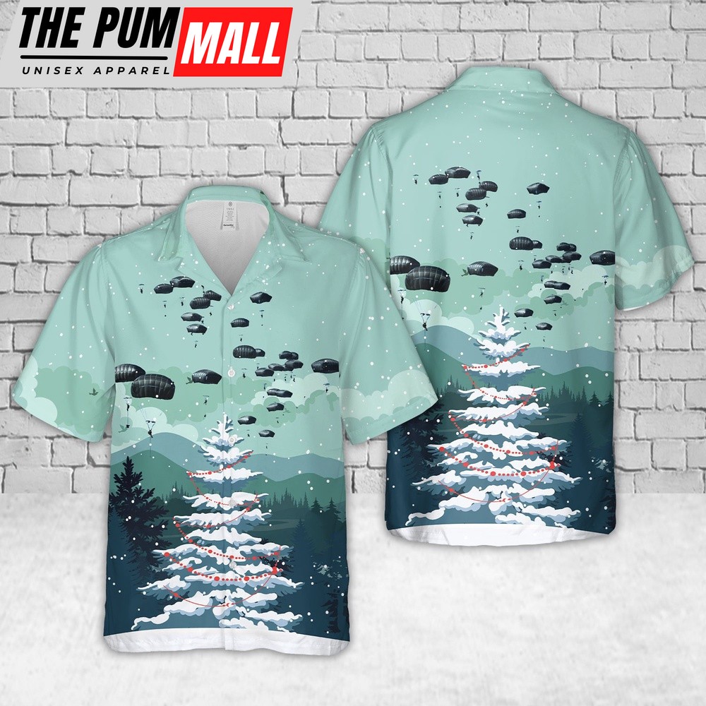 Army Hawaiian Shirt, US Army Paratroopers from Alaska Jump “Down Under” Christmas Hawaiian Shirt, Military Aloha Shirt