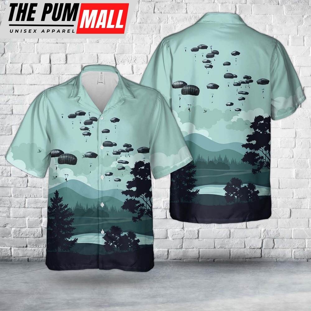 Army Hawaiian Shirt, US Army Paratroopers from Alaska Jump “Down Under” Hawaiian Shirt, Military Aloha Shirt