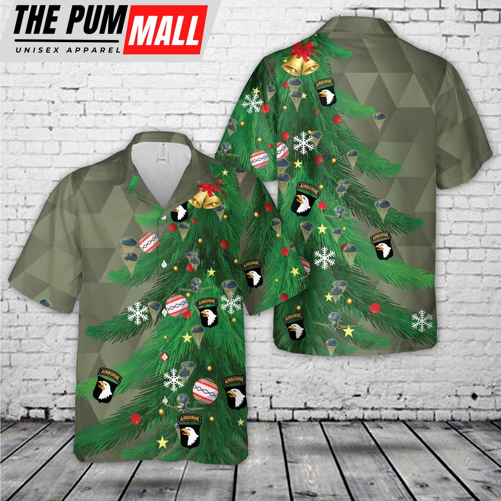 Army Hawaiian Shirt, US Army Paratroopers With The 101st Airborne Division Parachute Christmas Hawaiian Shirt, Military Aloha Shirt