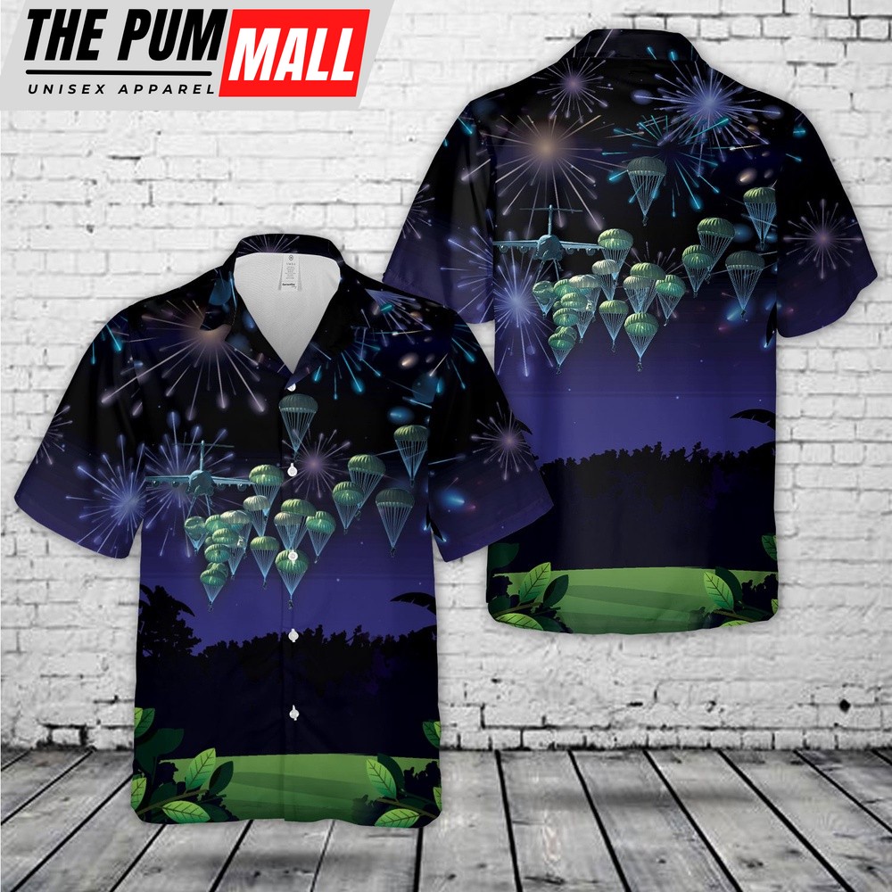 Army Hawaiian Shirt, US Army Paratroopers With The 82nd Airborne Division Parachute, 4th Of July Hawaiian Shirt, Military Aloha Shirt