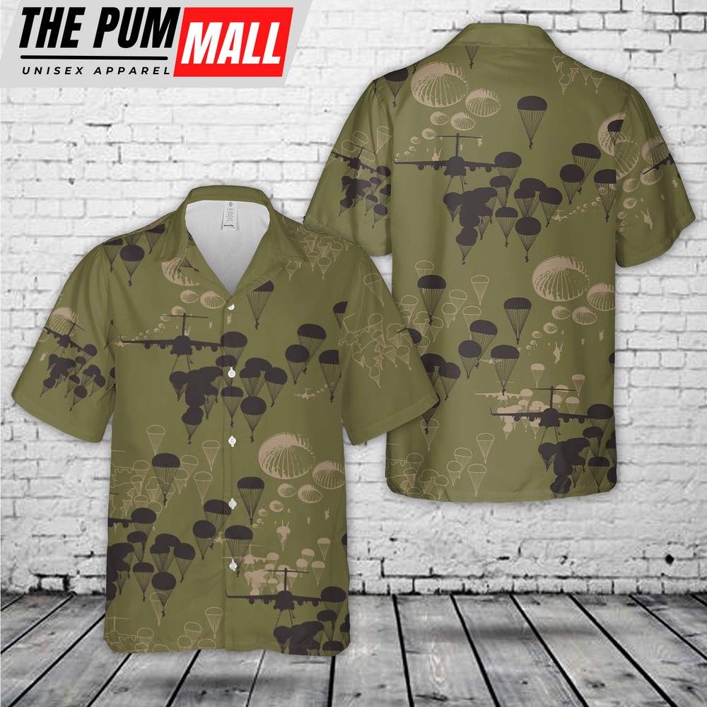 Army Hawaiian Shirt, US Army Paratroopers With The 82nd Airborne Division Parachute Silhouettes Hawaiian Shirt, Military Aloha Shirt