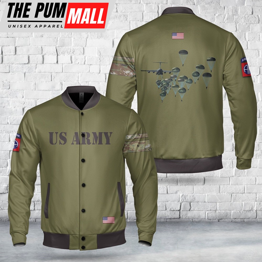 Army Hawaiian Shirt, US Army Paratroopers With The 82nd Airborne Division Parachute Baseball Jacket, Military Aloha Shirt