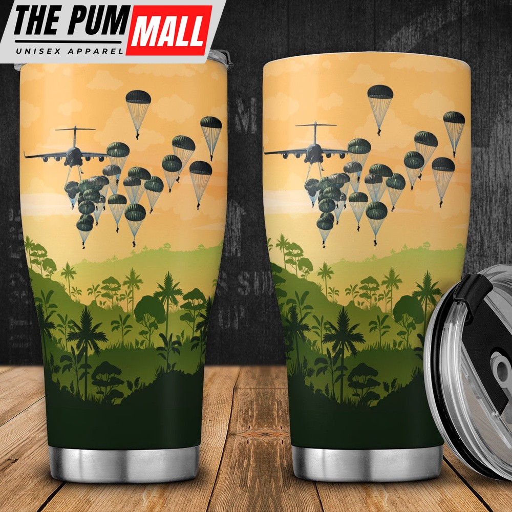 Army Hawaiian Shirt, US Army Paratroopers With The 82nd Airborne Division Parachute Stainless Tumbler, Military Aloha Shirt