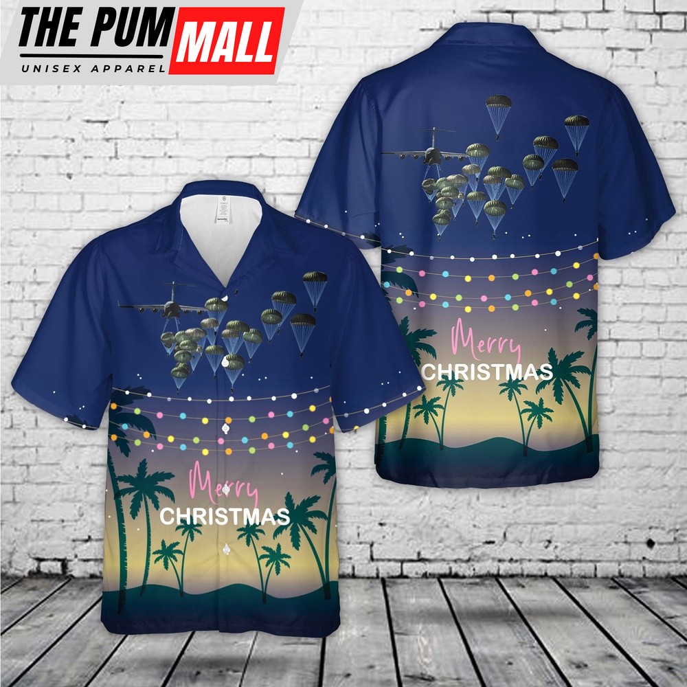 Army Hawaiian Shirt, US Army Paratroopers With The 82nd Airborne Division Parachute Christmas Hawaiian Shirt, Military Aloha Shirt