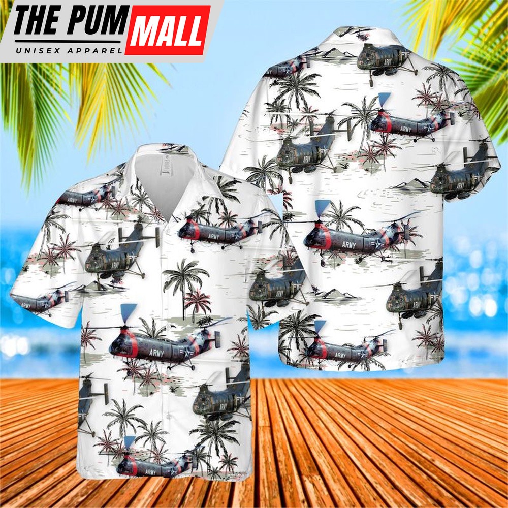 Army Hawaiian Shirt, US Army Piasecki H-21 Hawaiian Shirt, Military Aloha Shirt