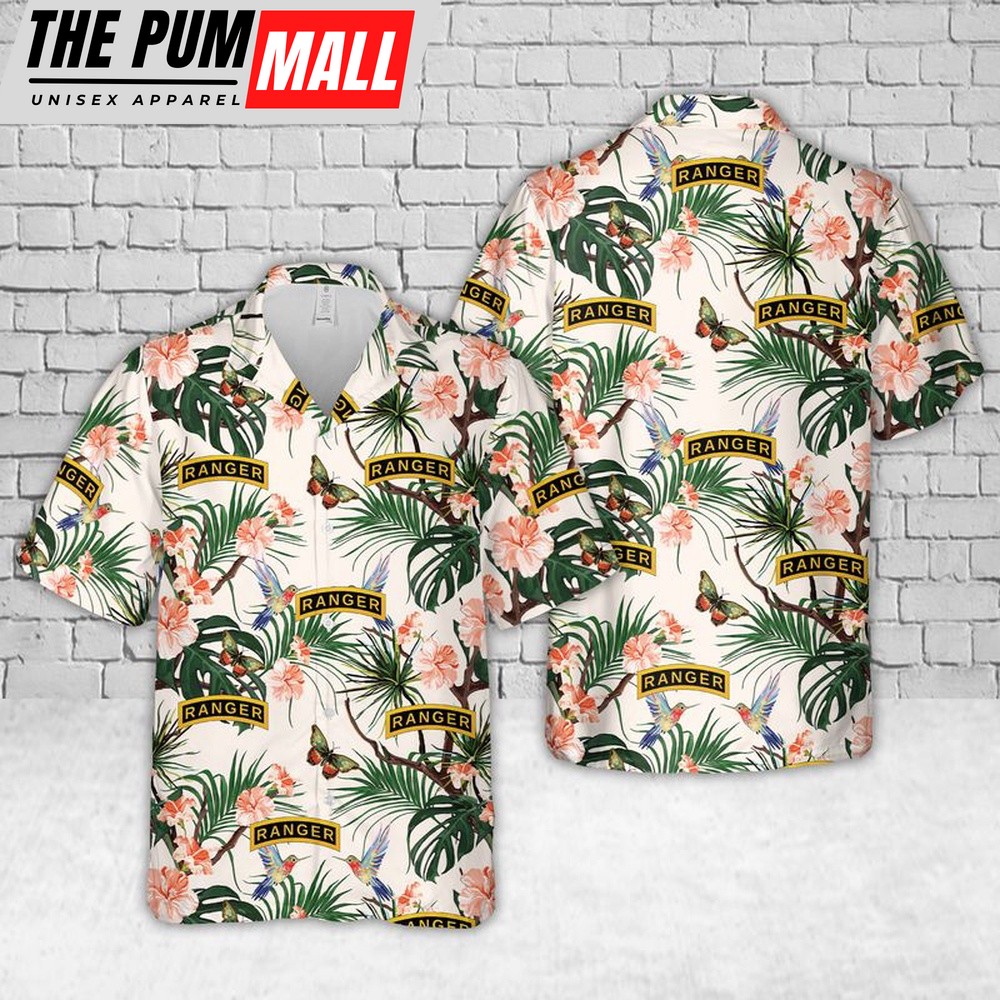 Army Hawaiian Shirt, US Army Ranger Tab Hawaiian Shirt, Military Aloha Shirt