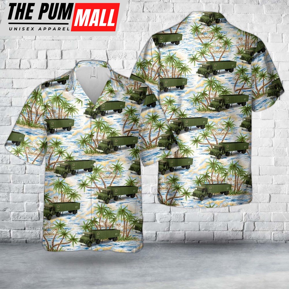 Army Hawaiian Shirt, US Army Red Ball Express Tractor Trailer Hawaiian Shirt, Military Aloha Shirt