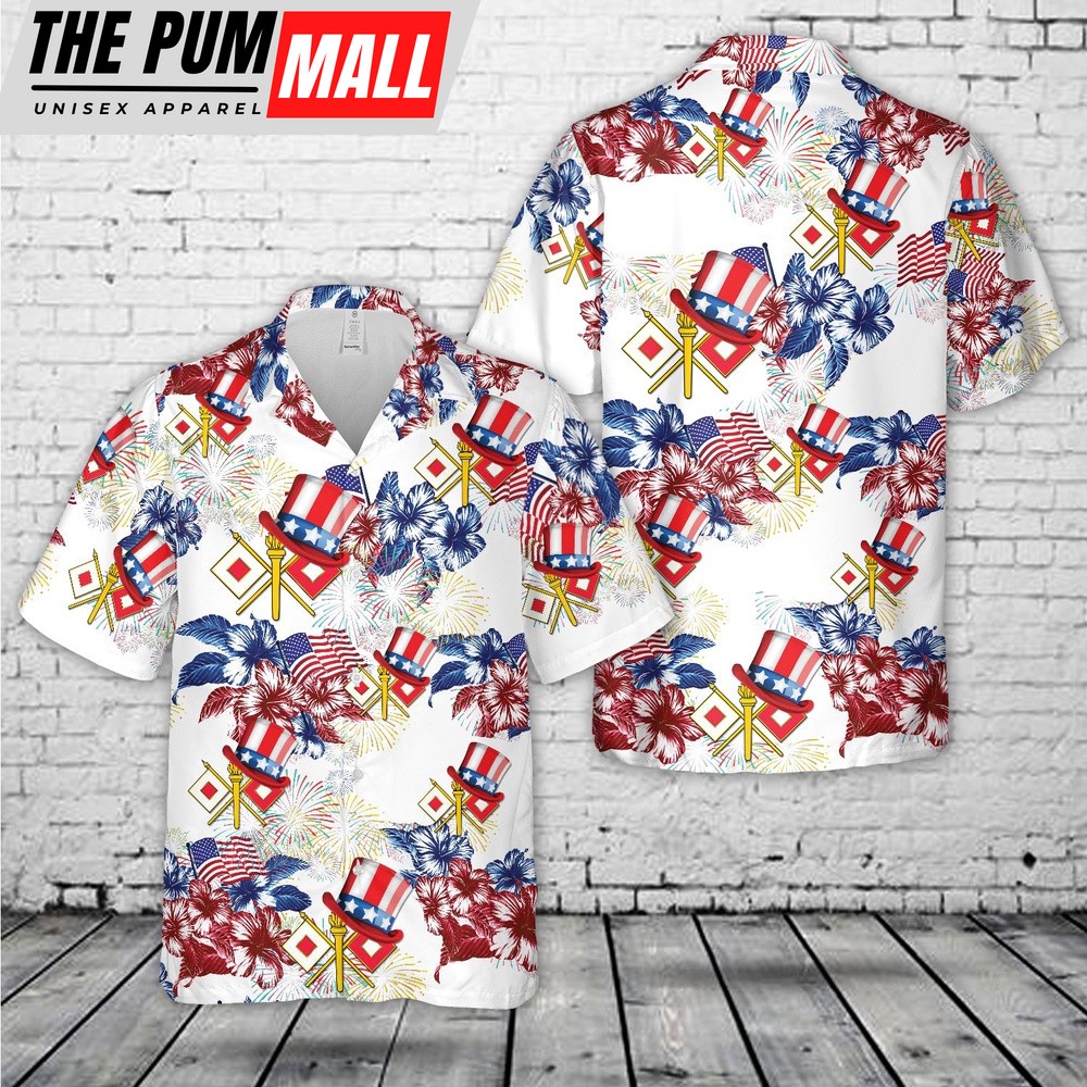 Army Hawaiian Shirt, US Army Signal Corps (USASC) Branch Insignia, 4th Of July Hawaiian Shirt, Military Aloha Shirt