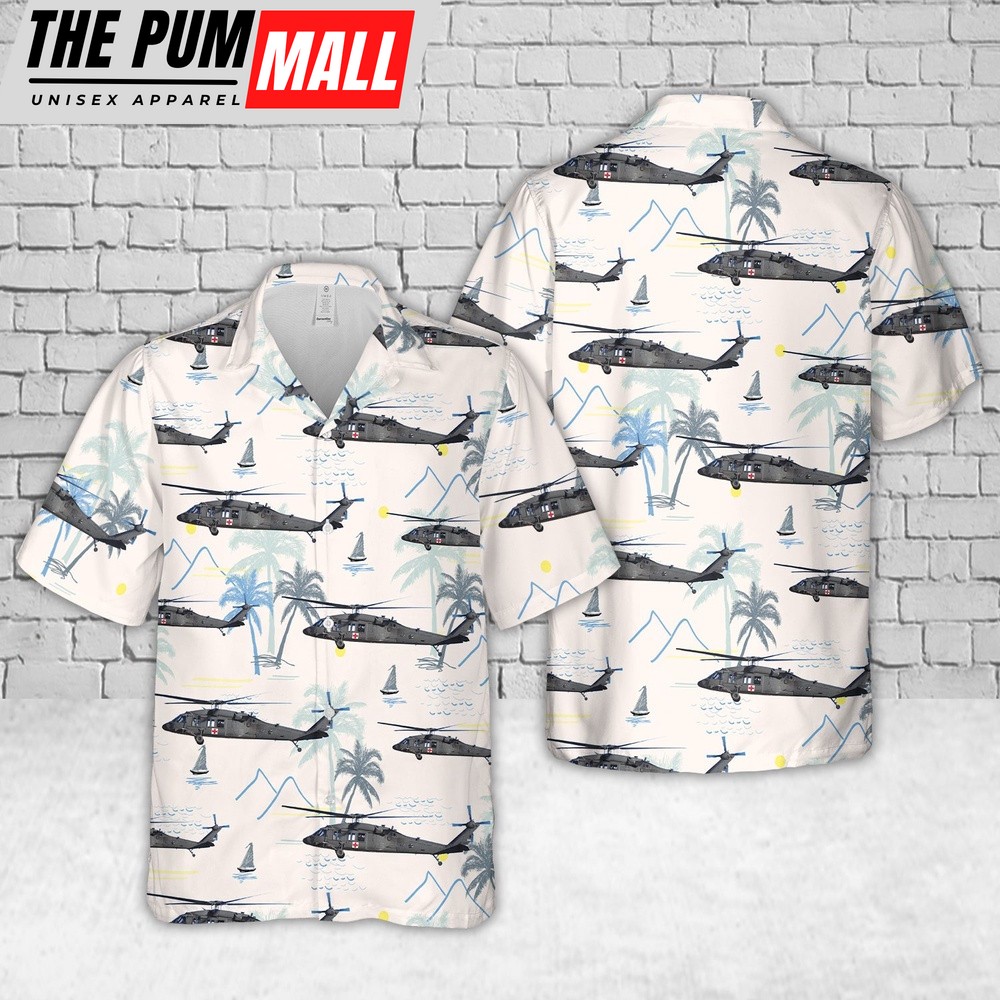 Army Hawaiian Shirt, US Army Sikorsky HH-60M MEDEVAC Black Hawk Helicopter Hawaiian Shirt, Military Aloha Shirt