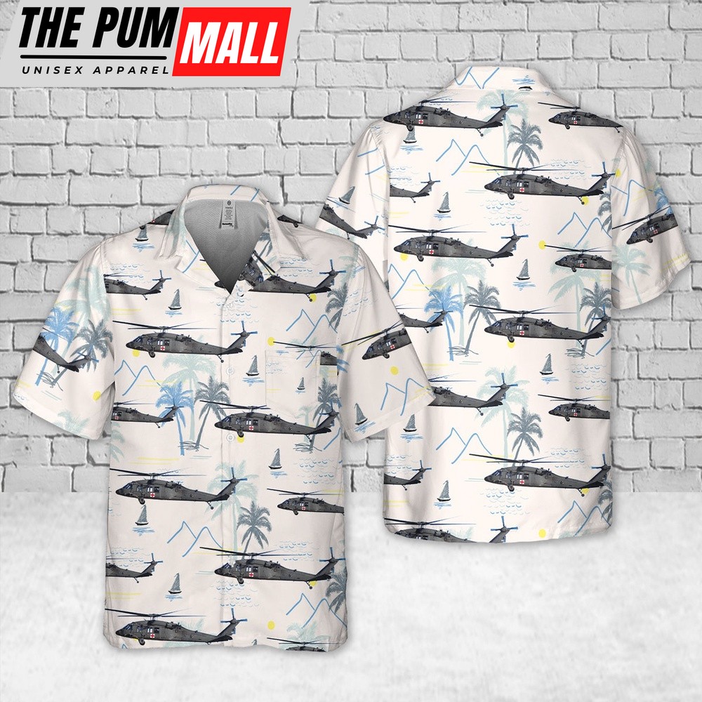 Army Hawaiian Shirt, US Army Sikorsky HH-60M MEDEVAC Black Hawk Helicopter Pocket Hawaiian Shirt